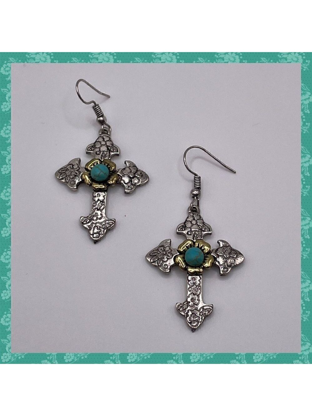 Cross Western Boho Style Silver Concho Earrings #1101